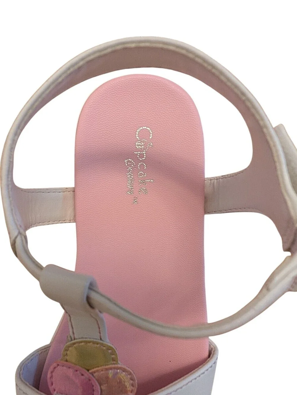 Cupcake Couture Girls' White and Pink T-Strap Sandals Leather Size 11